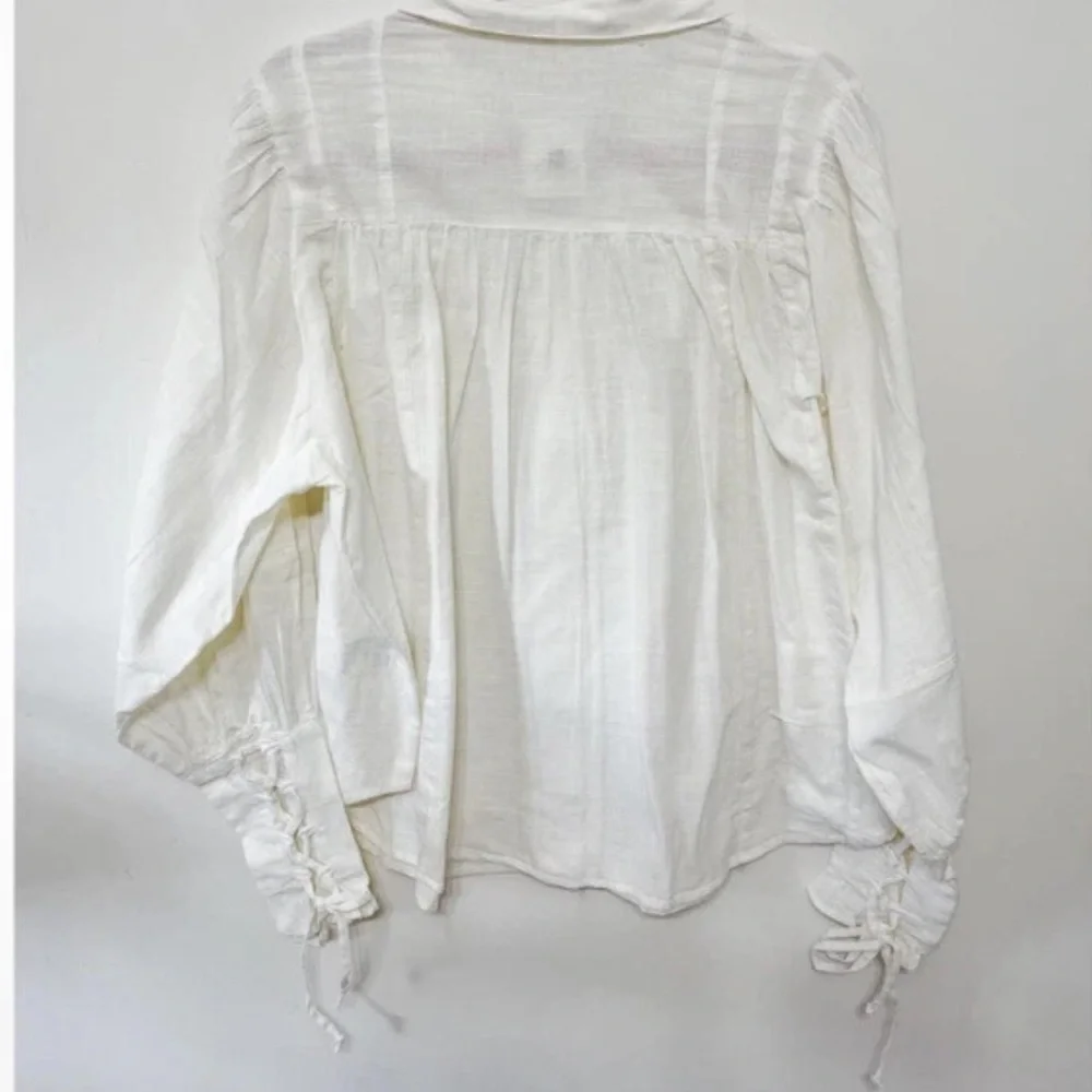Free People Kiss Kiss Blouse Ivory Button Down Long Sleeve Size Large - Picture 4 of 5